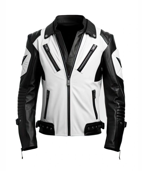 Mens Quilted Slim Fit Motorcycle Biker Leather Jacket White Black