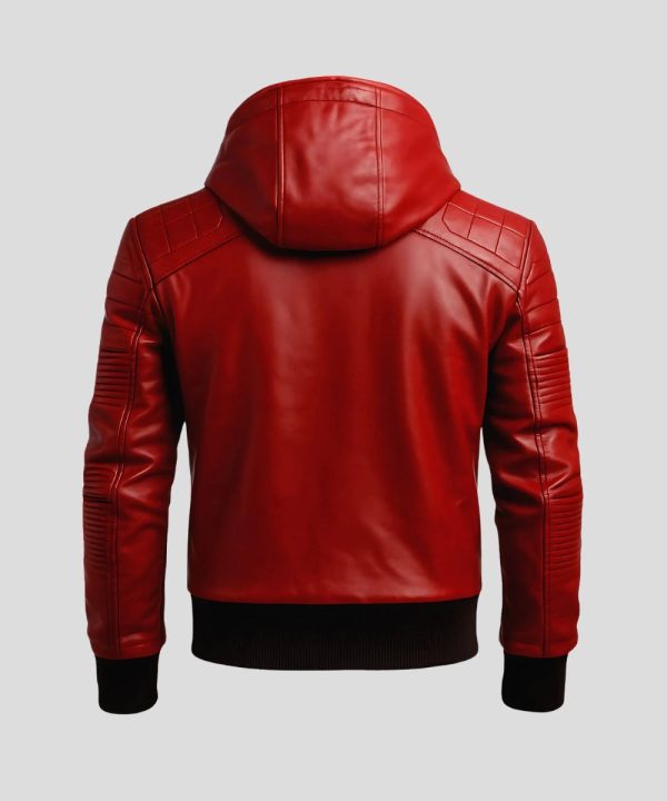 Mens Red Hooded Leather Jacket