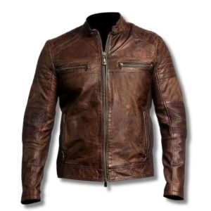 Mens Skull Motorcycle Brown Cafe Racer Leather Bomber Jacket