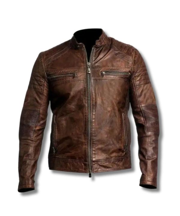 Mens Skull Motorcycle Brown Cafe Racer Leather Bomber Jacket