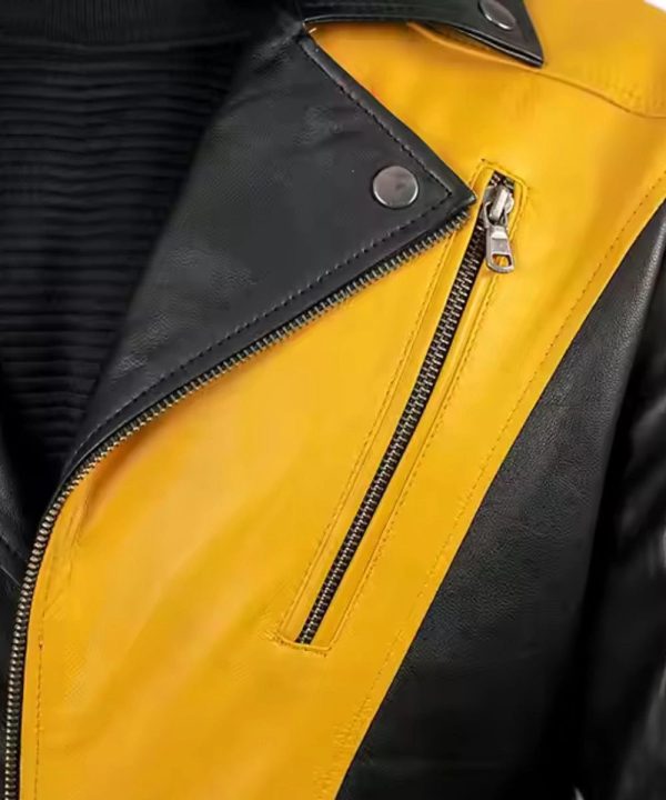 Mens Slim Fit Motorcycle Leather Jacket​ Mustard / Black