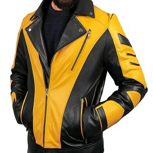 Mens Slim Fit Motorcycle Leather Mustard Jacket​
