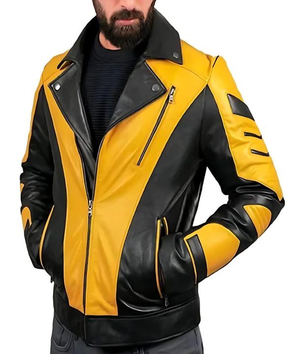 Mens Slim Fit Motorcycle Leather Mustard Jacket​