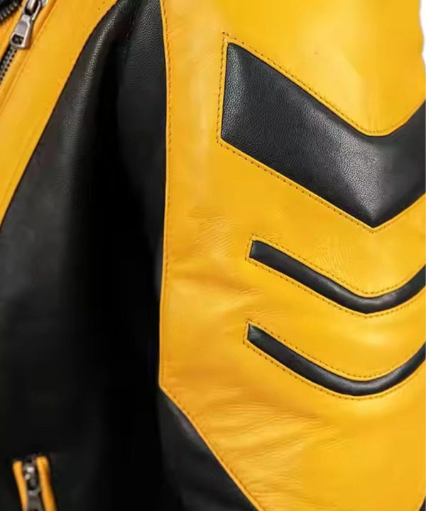 Mens Slim Fit Motorcycle Mustard / Black Leather Jacket​