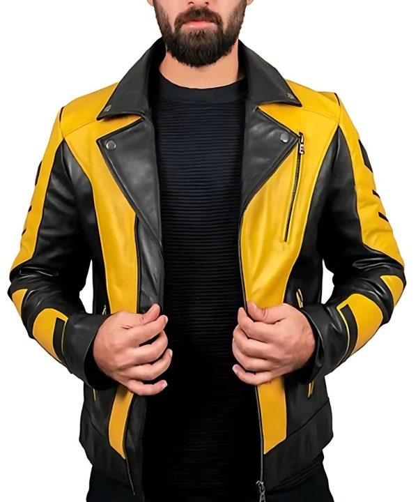 Mens Slim Fit Motorcycle Mustard  Leather Jacket​
