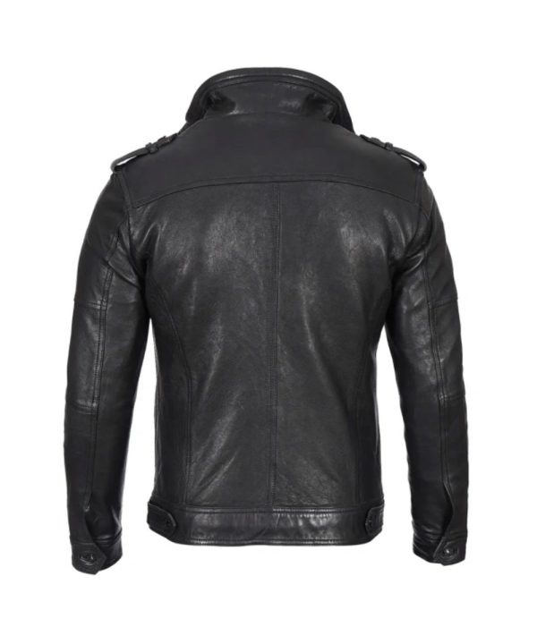 Mens Tavares Distressed Leather Biker Jacket Black