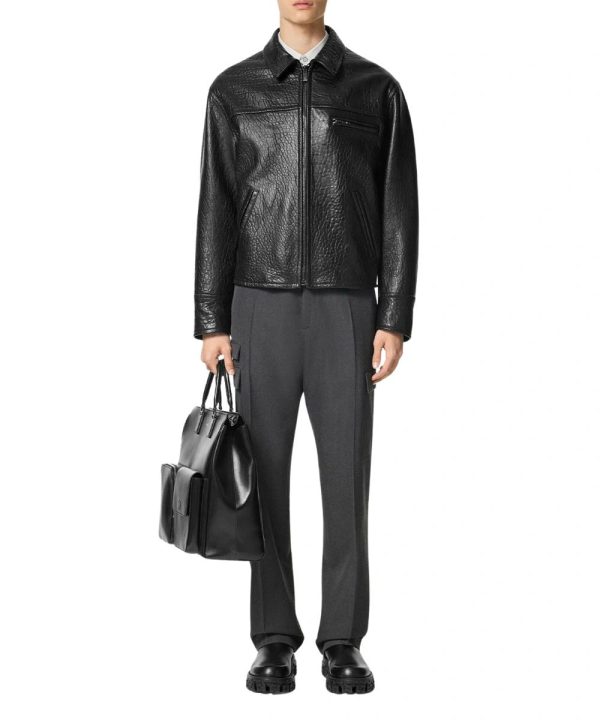 Mens Versace Biker Real Leather Jacket Black