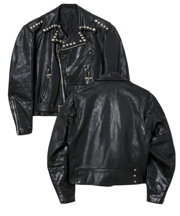 Mens Vintage 70s Studded Leather Jacket Black