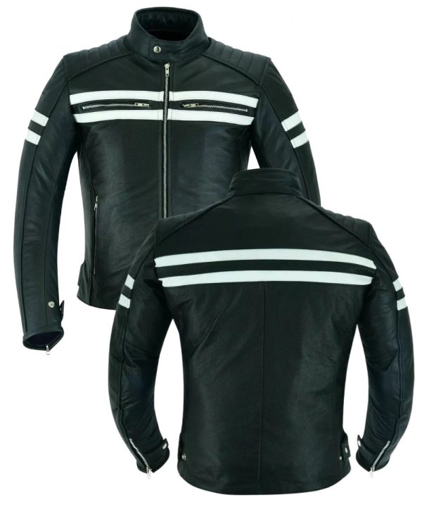 Mens Vintage Black Leather Cafe Racer Retro Jacket