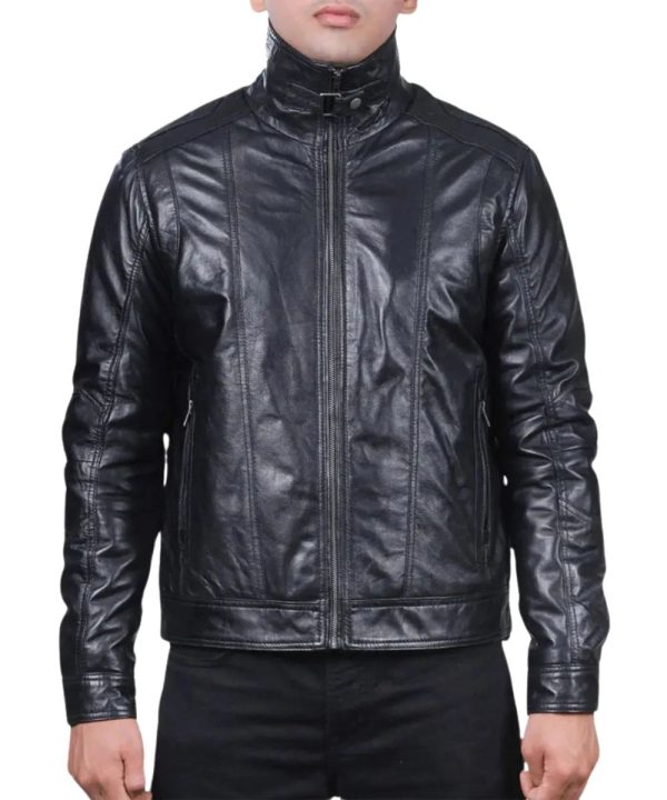 Mens Vintage Motorcycle Distressed Biker Leather Jacket Black
