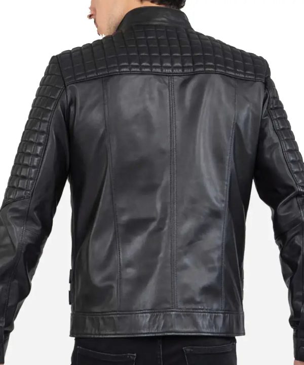 Mens Cafe Racer Black Quilted Biker Leather Bomber Jacket