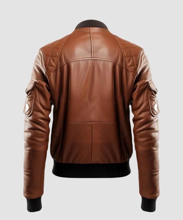 Moto Brown Leather Bomber Jacket Mens