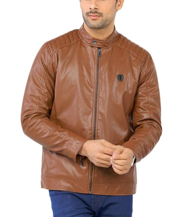 Motorcycle Biker Bomber Brown Leather Jacket For Men