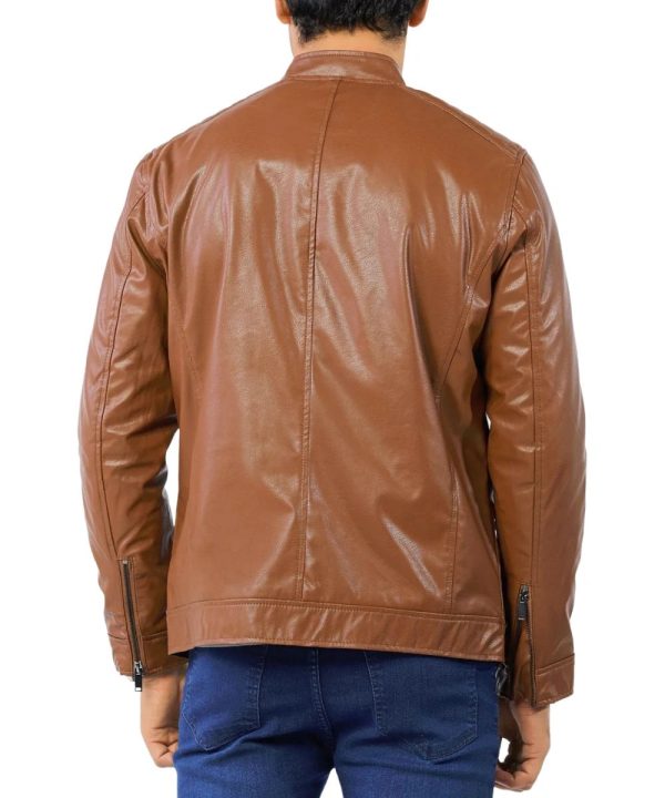 Motorcycle Biker Bomber Brown Leather Jacket For Mens