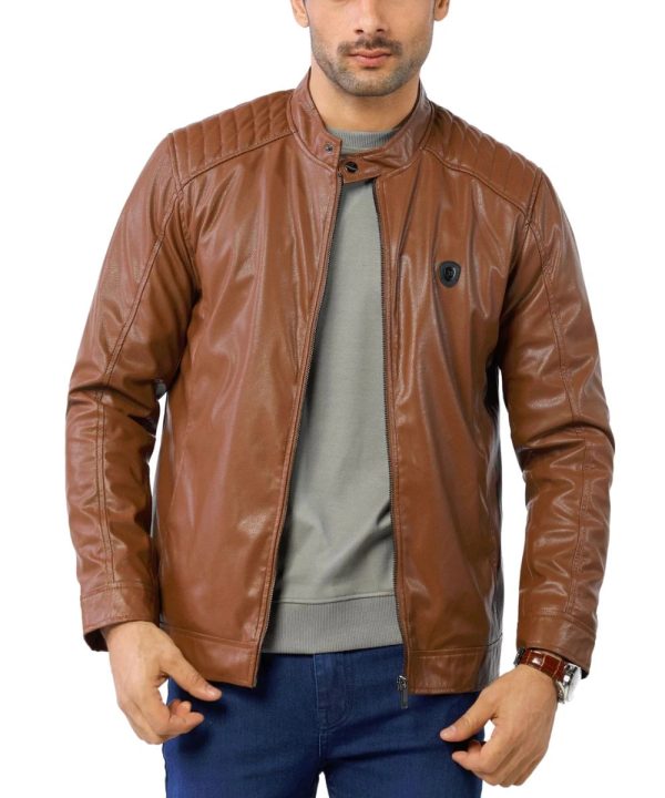Motorcycle Biker Brown Leather Jacket For Men
