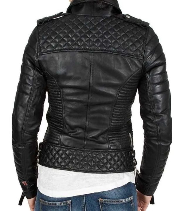 Motorcycle Black Lambskin Leather Bomber Jacket Womens
