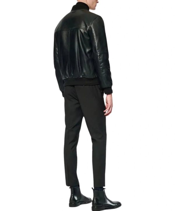 Motorcycle Black Plain Leather Jacket For Men