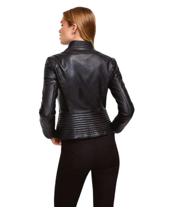 Motorcycle Sheepskin Black Leather Biker Jacket Womens
