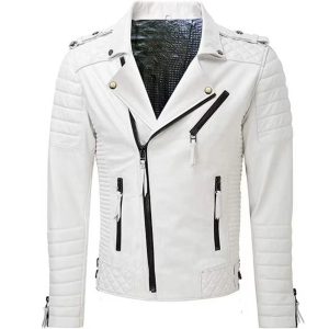 Motorcycle White Biker Racer Leather Jacket Mens