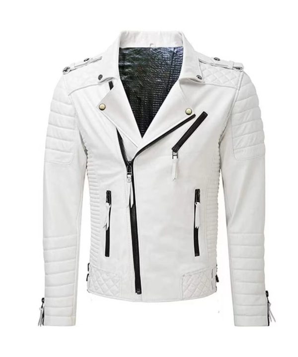 Motorcycle White Biker Racer Leather Jacket Mens