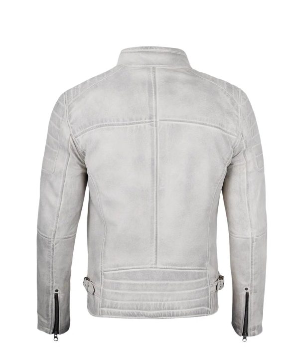 Off White Grey Wax Cafe Racer Leather Jacket Mens