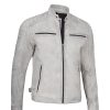 Off White Grey Wax Mens Cafe Racer Leather Jacket