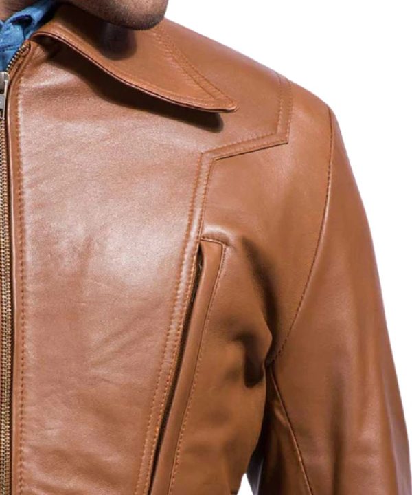 Old School Brown Motorcycle Leather Jacket For Men