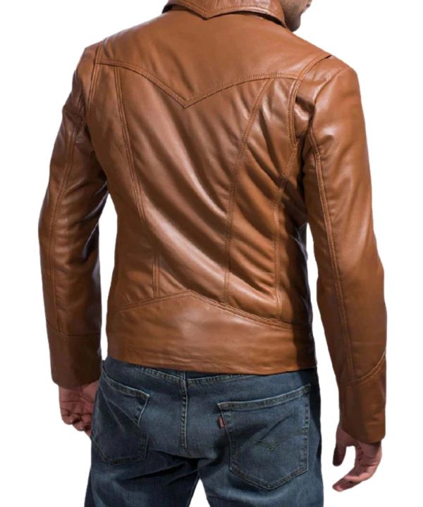 Mens Old School Motorcycle Leather Jacket Brown