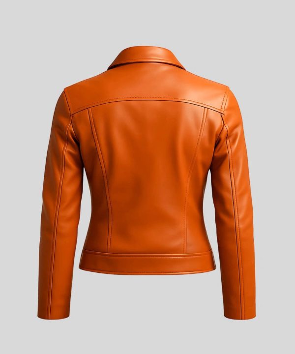 Orange Faux Leather Jacket For Women