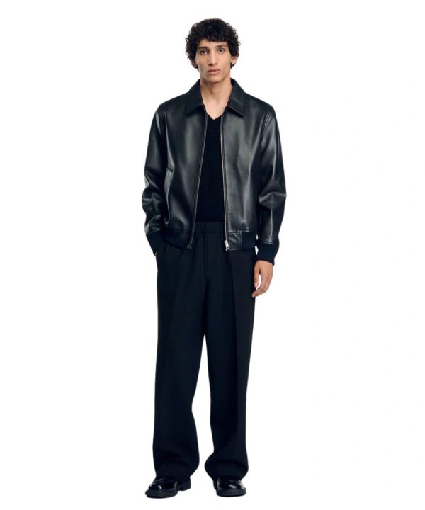 Plain Black Shining Leather Jacket Mens