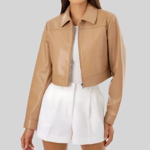 Recycled Leather Cropped Jacket Womens