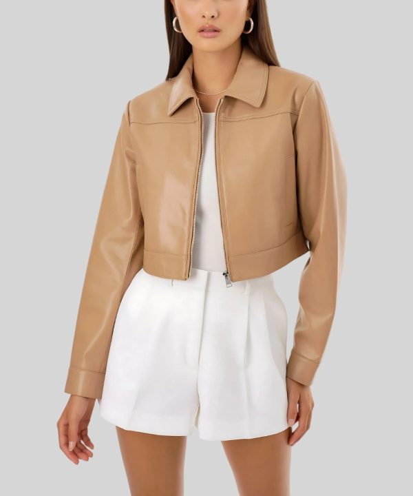 Recycled Leather Cropped Jacket Womens