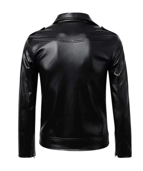 Shining Black Biker Leather Jacket Mens