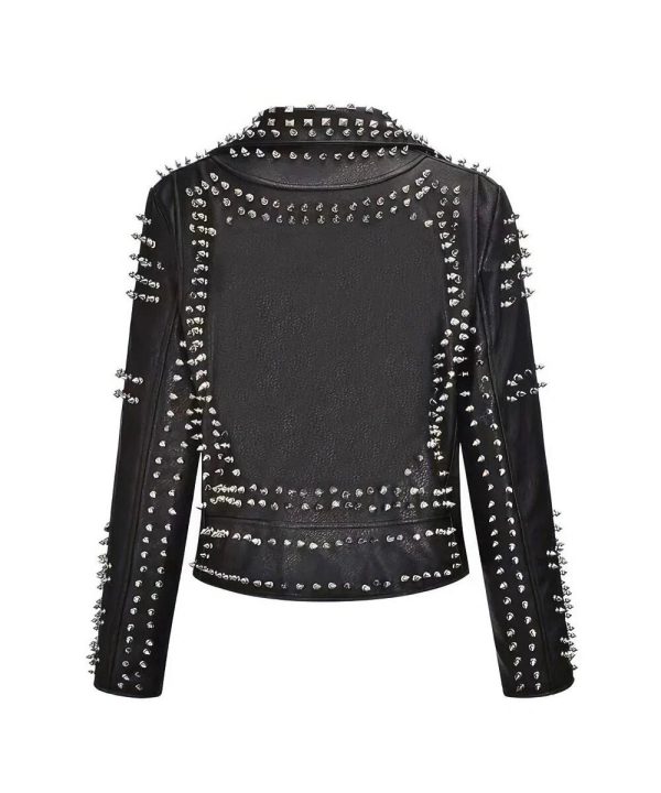 Slim Fit Studded Moto Spikes Genuine Leather Black Jacket Womens