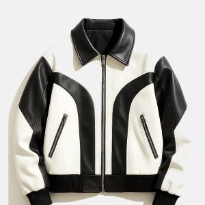 SpringAutumnMen_sLapelPULeatherJacketBlack_white