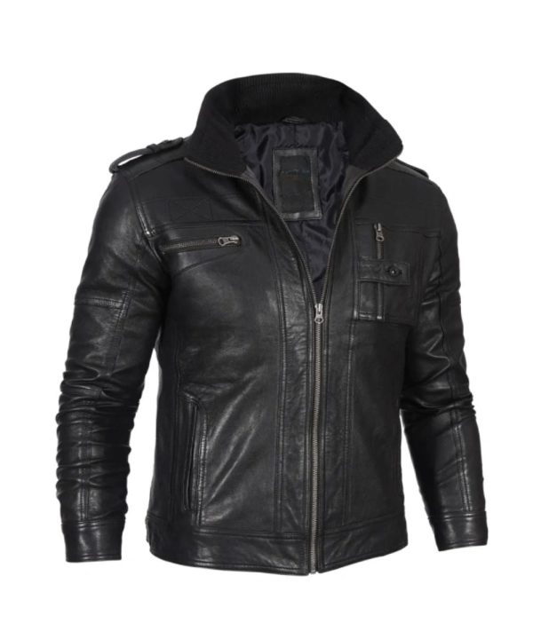 Tavares Mens Black Distressed Leather Biker Jacket