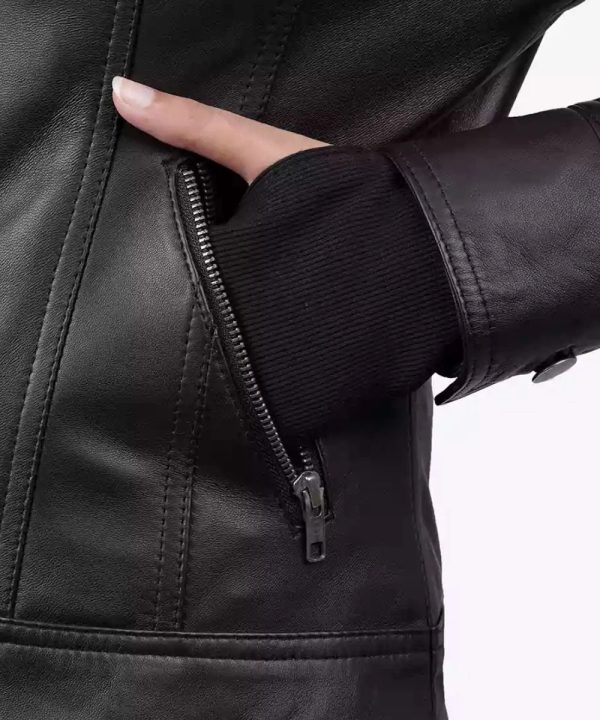 Tralee Women's Leather Hooded Jacket Black