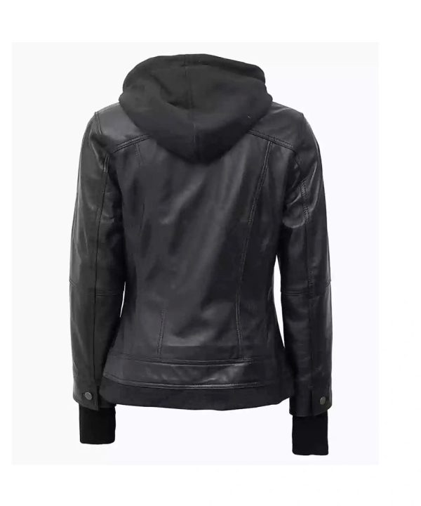 Tralee Womens Black Leather Hooded Jacket