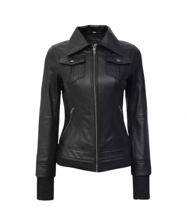 Tralee Womens Leather HoodedJ acket Black