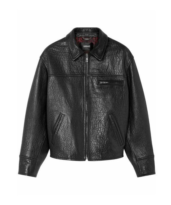 Versace Black Biker Real Leather Jacket