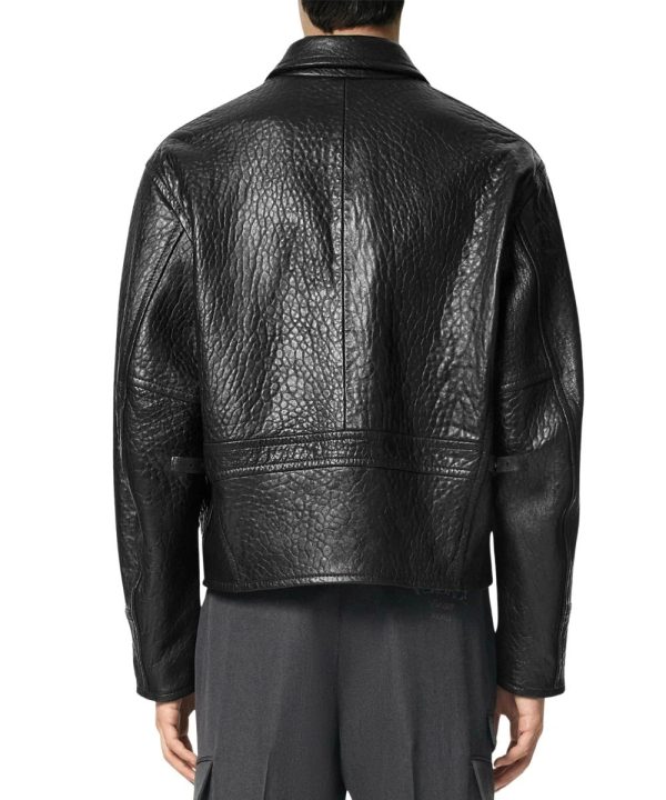 Versace Black Biker Real Leather Jacket Mens