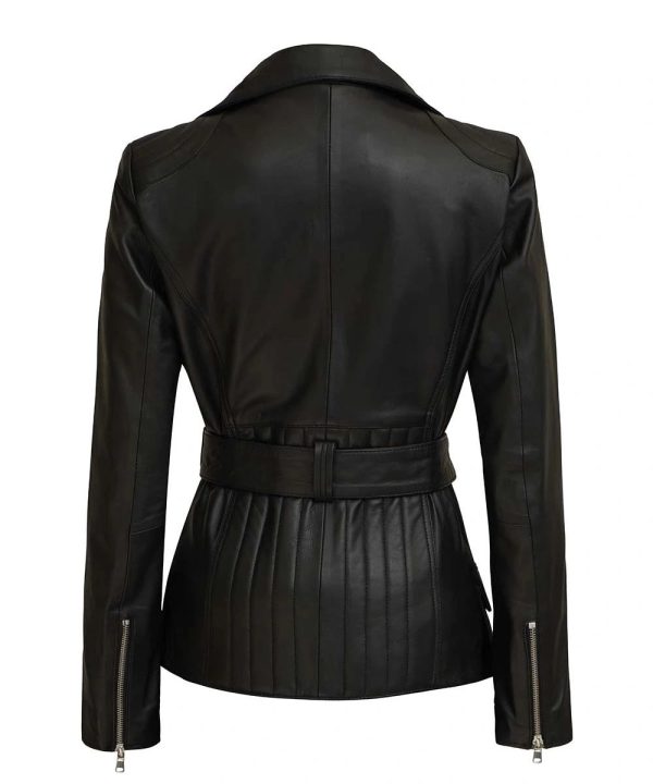 Victoria Womens Asymmetrical Black Leather Jacket