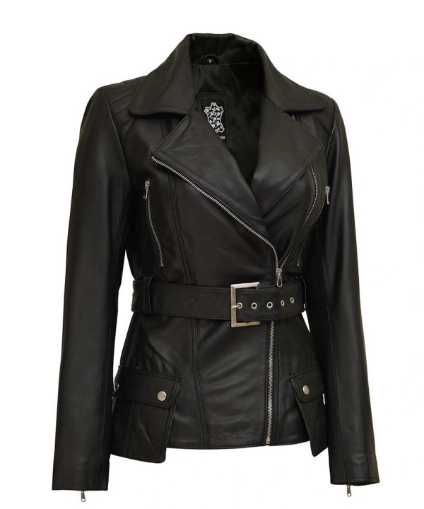 Victoria Womens Asymmetrical Leather Jacket Black