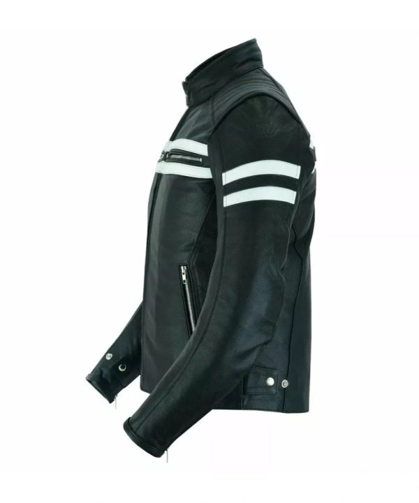 Vintage Black Leather Cafe Racer Retro Jacket Mens