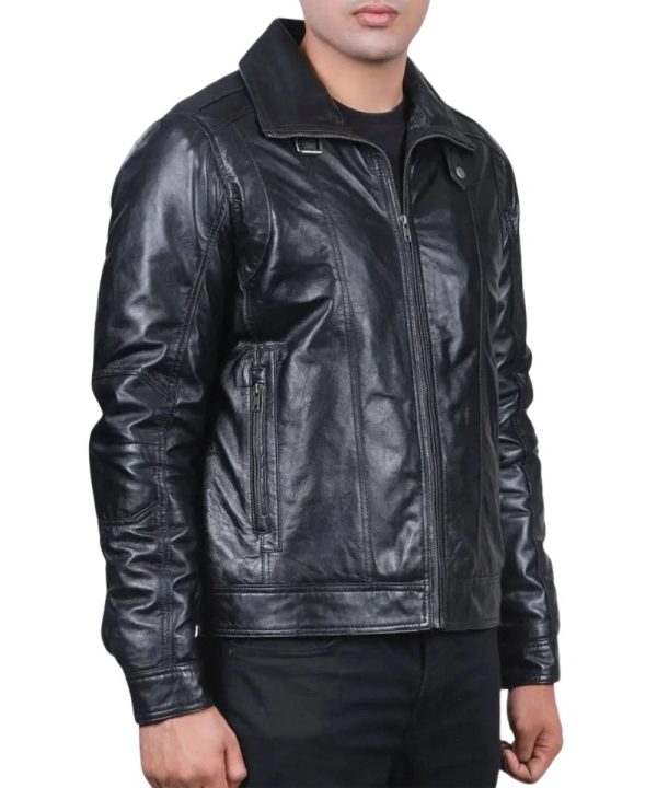Vintage Black Motorcycle Distressed Biker Leather Jacket For Men