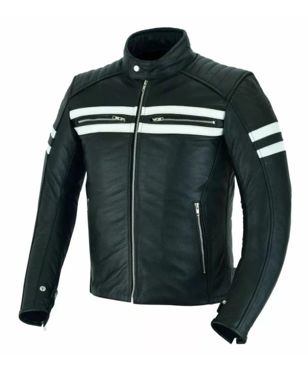 Vintage Leather Black Cafe Racer Retro Jacket Mens