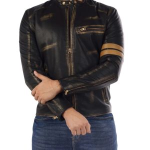 Vintage Mens Cafe Racer Genuine Lambskin Leather Jacket Black