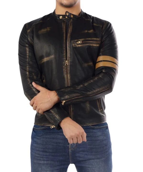 Vintage Mens Cafe Racer Genuine Lambskin Leather Jacket Black