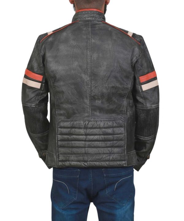 Vintage Mens Distressed Cafe Racer Black Leather Bomber Jacket