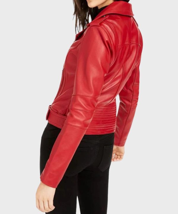 Vintage Womens Red Motorcycle Biker Leather Bomber Jacket